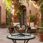 Hand Forged Iron Heart Motif Candelabra 12" (30cm) Antique Patina Finish Symmetrical Centerpiece - Image 2