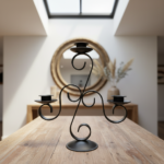 Hand Forged Iron Candelabra 13" (33cm) Antique Patina Finish 3 Light Scroll Centerpiece - Image 2