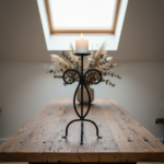 Hand Forged Iron Candle Holder 16" (40cm) Antique Patina Finish Single Plate Symmetrical Scroll Centerpiece - Image 3