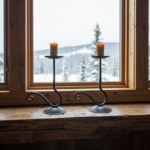 Hand Forged Iron Candelabra 9" (23cm) Antique Patina Finish Double Light Symmetrical Scrollwork - Image 3