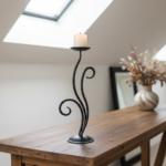 Hand Forged Iron Candle Holder 14" (35cm) Antique Patina Finish Single Plate Asymmetrical Scroll Centerpiece - Image 3