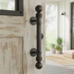 Hand Forged Wrought Iron Door Pull (Gold Patina) Large Ball Finial Estate Handle - Image 3