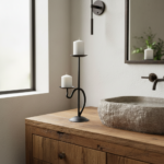 Hand Forged Iron Candle Holder 6" (15cm) Antique Patina Finish 2 Light Two Tier Pillar Centerpiece - Image 3