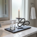 Hand Forged Iron Candlestick 6.7" (17cm) Dark Aged Iron Scalloped Centerpiece - Image 3