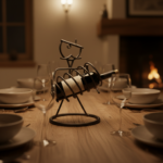 Hand Forged Wrought Iron Freestanding Single Wine Bottle Holder (Antique Patina) Tabletop Display Stand - Image 2