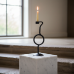 Hand Forged Iron Candlestick 13" (33cm) Antique Patina Finish Single Light Geometric Ring Centerpiece - Image 5