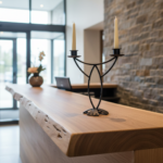 Hand Forged Iron Candelabra 13.5" (34cm) Antique Patina Finish  Geometric Arch Centerpiece - Image 3