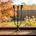 Hand Forged Iron Candelabra 16" (40cm) Antique Patina Finish 3 Light Tall Hammered Cup Centerpiece - Image 5