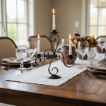 Hand Forged Iron Candelabra 13" (33cm) Antique Patina Finish 3 Light Scroll Centerpiece - Image 3