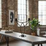 Hand Forged Iron Candelabra 13.5" (34cm) Antique Patina Finish  Geometric Arch Centerpiece - Image 5