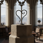 Hand Forged Iron Sculptural Decorative Object 10" (26cm) Antique Patina Finish Scrolled Heart Motif - Image 2