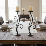 Hand Forged Iron Candle Holder 14" (35cm) Antique Patina Finish Single Plate Asymmetrical Scroll Centerpiece - Image 5