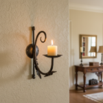 Hand Forged Wrought Iron Wall Sconce Candelabra (Aged Iron) Single Pillar Candle Holder - Image 7