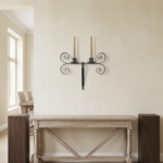 Hand Forged Iron Wall Sconce 15" (39cm) Antique Patina Finish 2 Light Medieval Candelabra - Image 3