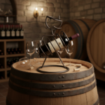 Hand Forged Wrought Iron Freestanding Single Wine Bottle Holder (Antique Patina) Tabletop Display Stand - Image 8