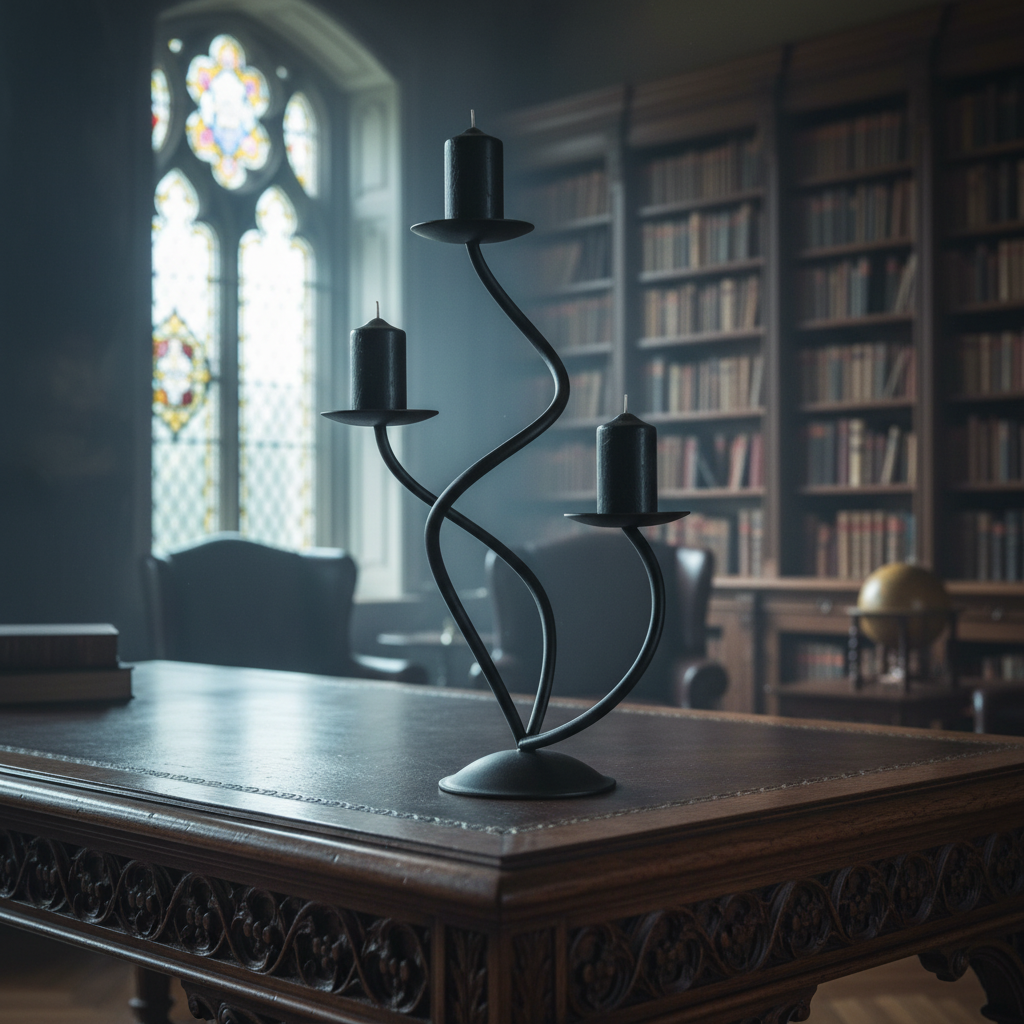 Hand Forged Iron Candelabra 12.5" (32cm) Antique Patina Finish Serpentine Centerpiece - Image 4