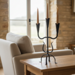 Hand Forged Wrought Iron 3 Light Candelabra (Antique Patina) Textured Cup Candle Holder - Image 2