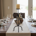 Hand Forged Iron Candle Holder 16" (40cm) Antique Patina Finish Single Plate Symmetrical Scroll Centerpiece - Image 2