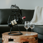 Hand Forged Wrought Iron Freestanding Single Wine Bottle Holder (Antique Patina) Tabletop Display Stand - Image 5