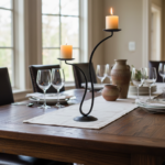 Hand Forged Iron Candelabra 15" (38cm) Antique Patina Finish 2 Light Scrolled Ribbon Centerpiece - Image 2