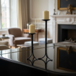 Hand Forged Iron Candlestick Set of 2 Antique Patina Finish Tall Minimalist Taper Centerpieces - Image 4