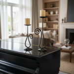 Hand Forged Iron Candle Holder Set of 2 Antique Patina Finish Single Plate Spiral Scroll Centerpieces - Image 2