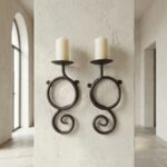 Hand Forged Iron Wall Sconce Set of 2 Antique Patina Finish Single Light Hammered Scrolls - Image 3