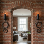 Hand Forged Iron Wall Sconce Set of 2 Antique Patina Finish Single Light Hammered Scrolls - Image 2