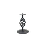 Hand Forged Iron Pillar Candle Holder 17cm Antique Patina Floral Motif Spiral Stem Rustic Decor