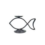 Hand Forged Wrought Iron Fish Candle Holder 23cm Antique Patina Coastal Rustic Decor