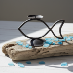 Hand Forged Wrought Iron Fish Candle Holder 23cm Antique Patina Coastal Rustic Decor - Image 2