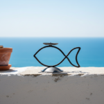 Hand Forged Wrought Iron Fish Candle Holder 23cm Antique Patina Coastal Rustic Decor - Image 4