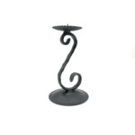 Hand Forged Wrought Iron Candle Holder 17cm Antique Patina Floral Motif Spiral Stem Rustic Decor