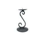 Hand Forged Wrought Iron Candle Holder 17cm Antique Patina Floral Motif Spiral Stem Rustic Decor - Image 5