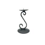Hand Forged Wrought Iron Candle Holder 17cm Antique Patina Floral Motif Spiral Stem Rustic Decor - Image 6