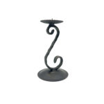 Hand Forged Wrought Iron Candle Holder 17cm Antique Patina Floral Motif Spiral Stem Rustic Decor