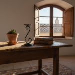 Hand Forged Wrought Iron Candle Holder 17cm Antique Patina Floral Motif Spiral Stem Rustic Decor - Image 3