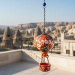 Hand Painted Ceramic Cappadocia Hot Air Balloon Ornament Orange L 7cm Traditional Turkish Tile Art Hanging Decor - Image 2