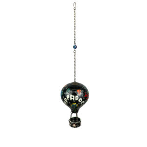 Hand Painted Ceramic Cappadocia Hot Air Balloon Ornament Black XL 10cm Traditional Turkish Tile Art Hanging Decor