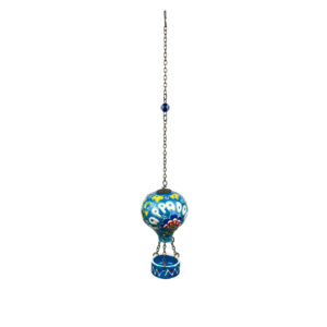 Hand Painted Ceramic Cappadocia Hot Air Balloon Ornament Blue L 7cm Traditional Turkish Tile Art Hanging Decor