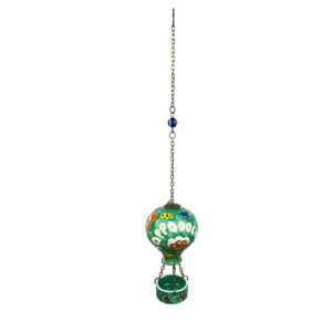 Hand Painted Ceramic Cappadocia Hot Air Balloon Ornament Forest Green L 7cm Traditional Turkish Tile Art Hanging Decor