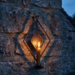 Hand Forged Iron Wall Sconce Candle Holder 41cm Antique Patina Geometric Diamond Decor - Image 3