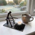 Hand Forged Iron Campfire Figure Tealight Candle Holder 20cm Antique Patina Cozy Home Decor - Image 2