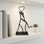 Hand Forged Iron Hugging Couple Sculpture 29cm Antique Patina Dynamic Romantic Decor - Image 4