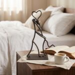 Hand Forged Iron Hugging Couple Sculpture 29cm Antique Patina Dynamic Romantic Decor - Image 2