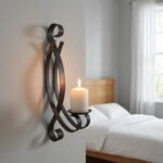 Hand Forged Iron Wall Mounted Candle Holder 42cm Antique Patina Elegant Scroll Sconce for Pillar Candles - Image 3