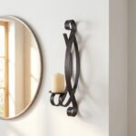 Hand Forged Iron Wall Mounted Candle Holder 42cm Antique Patina Elegant Scroll Sconce for Pillar Candles - Image 5