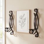 Hand Forged Iron Wall Mounted Candle Holder 42cm Antique Patina Elegant Scroll Sconce for Pillar Candles - Image 2