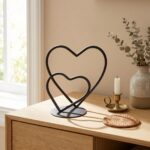 Hand Forged Iron Double Heart Sculpture 22cm Antique Patina Romantic Decorative Object - Image 4