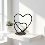 Hand Forged Iron Double Heart Sculpture 22cm Antique Patina Romantic Decorative Object - Image 3